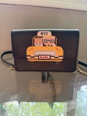 Karl Lagerfeld Black Saffiano-Style Crossbody with Gold Logo